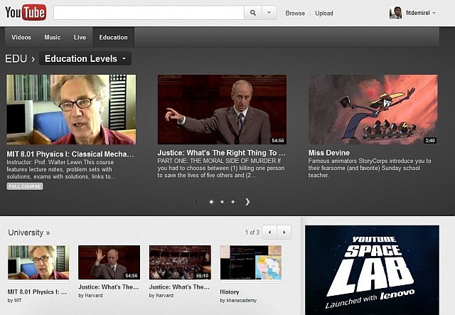 Yeni Youtube'da Eğitim Bölümü