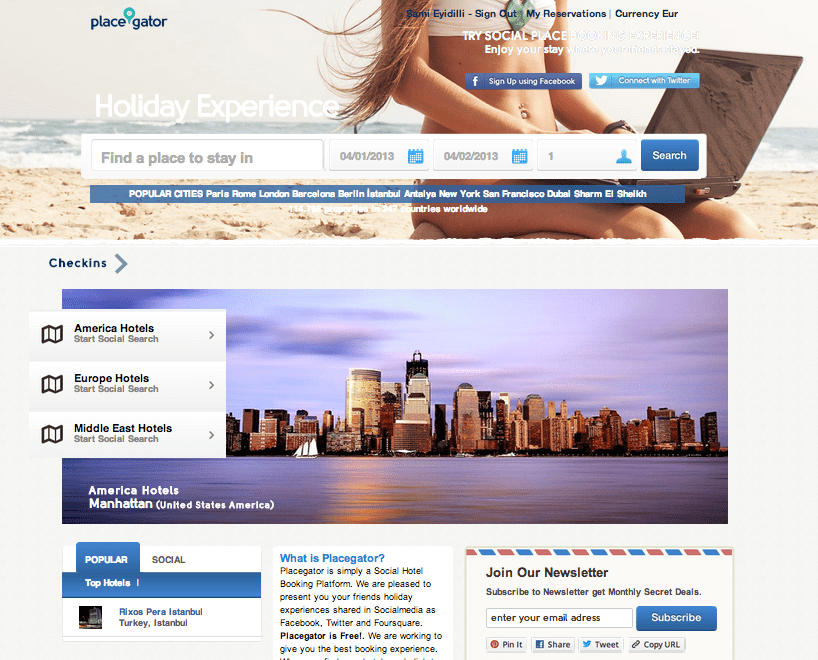 Sosyal hotel rezervasyon girişimi Placegator açıldı