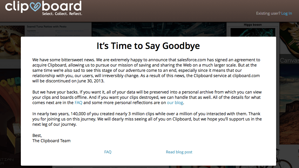 Salesforce Clipboard'u satın aldı, servis Haziran sonunda kapanıyor