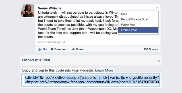 facebook post embed yerlestir ileti