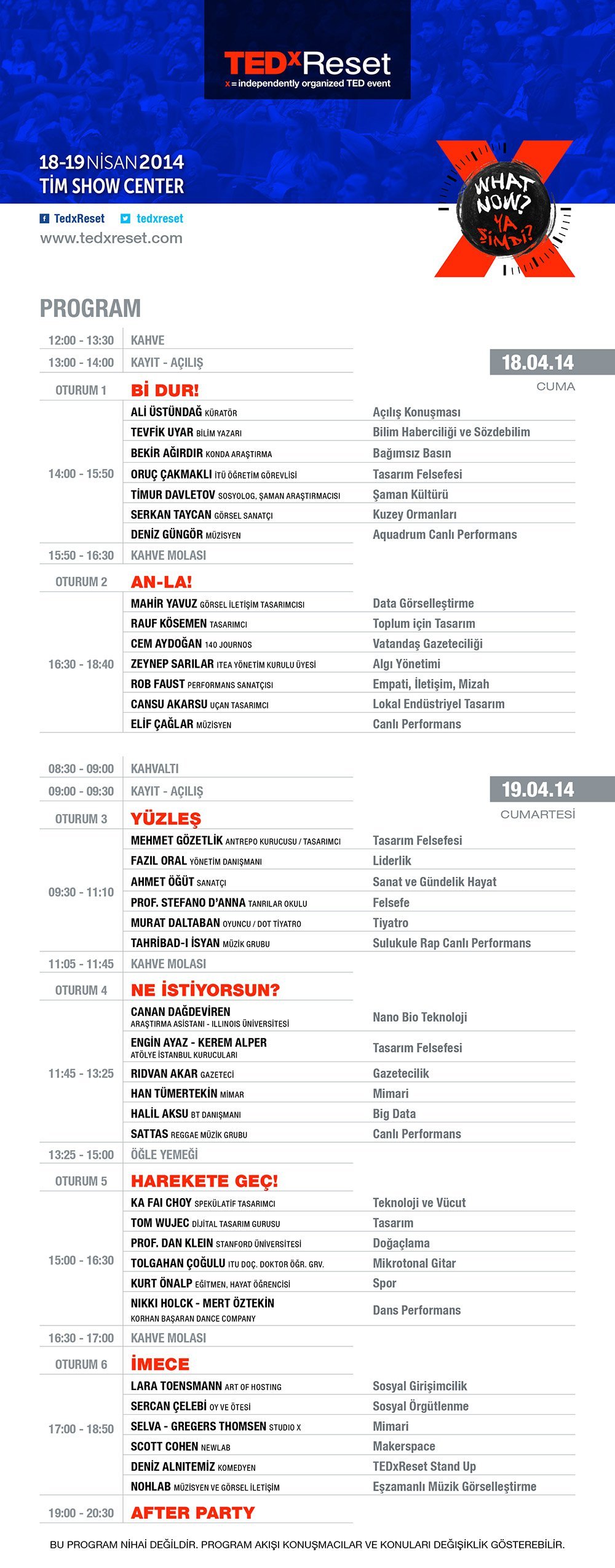 TEDxReset 2014 programı
