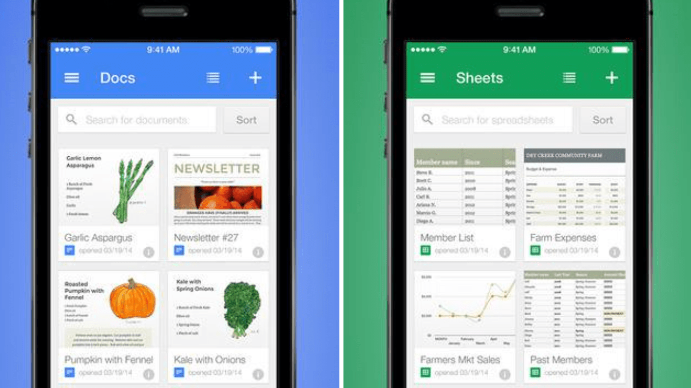 Google, Docs ve Sheets araçlarını iOS ve Android'e taşıdı