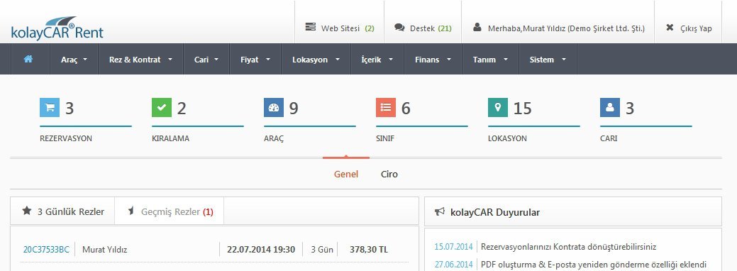 kolaycar arac kiralama yazilimi yonetim