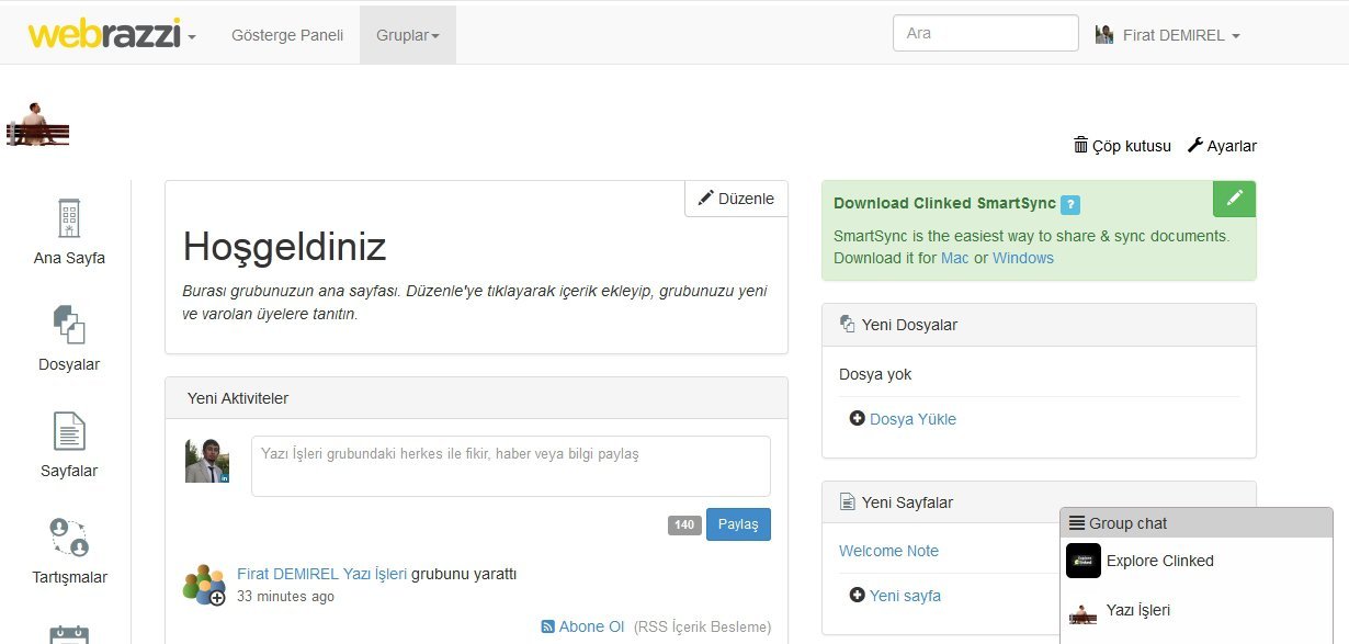 clinked proje yonetimi dosya depolama