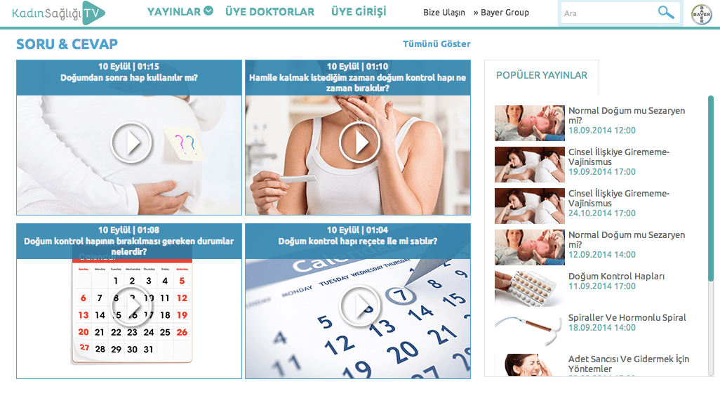 Kadın Sağlığı TV: Bayer'in canlı internet TV projesi bugün yayına başladı