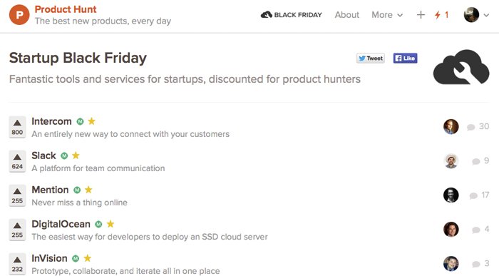 Product Hunt'tan startup'lar için 'Black Friday' indirimleri