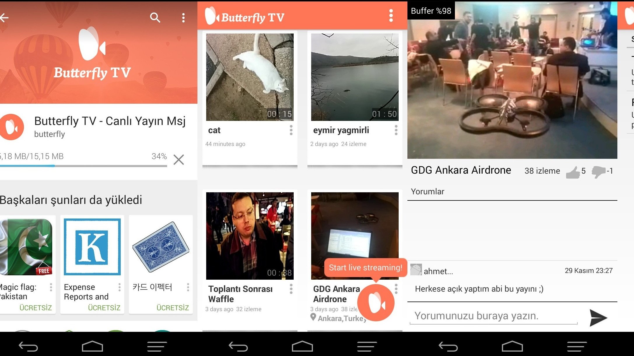 Ankara'da geliştirilen ButterFly TV uygulamasıyla drone çekimlerinizi de canlı yayınlayabilirsiniz