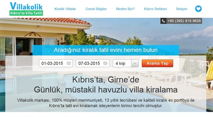 Villakolik: Kıbrıs'ta Villa kiralamak isteyenlere kapılarını açıyor