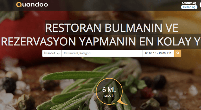 Quandoo, Türkiye dahil 7 ülkede 13 bin 500 restoranla liderliğe oynuyor