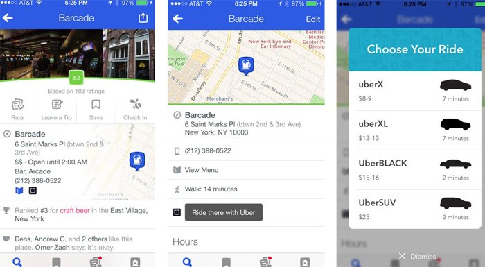 Foursquare uygulaması üzerinden artık Uber aracı çağrılabilecek