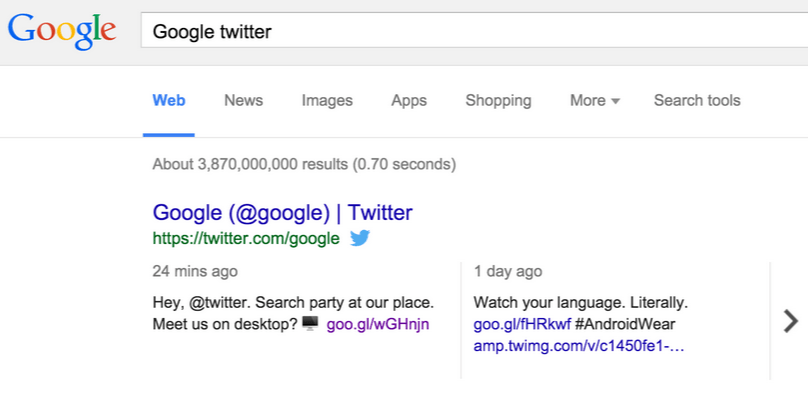 Google tweet'leri masaüstü arama sonuçlarına taşıyor