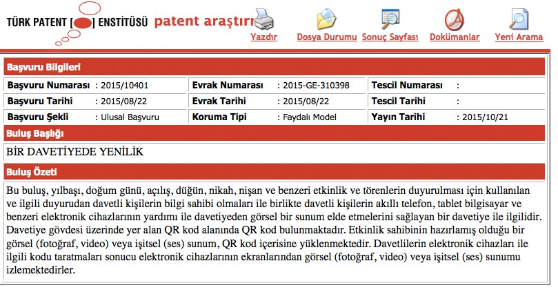 davetiye faydali model