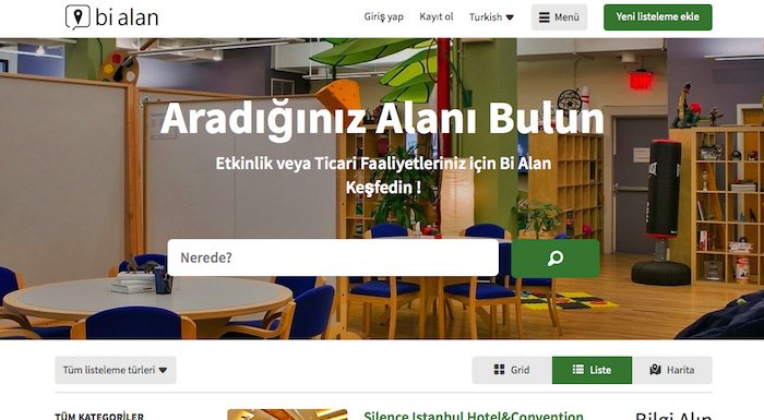bialan: Etkinlik veya her türlü ticari faaliyet için alan listeleme platformu