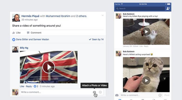 Facebook'ta yorum kısmına artık video da eklenebilecek
