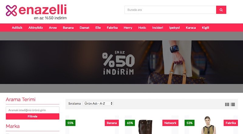 Enazelli, e-ticaret sitelerindeki minimum yüzde 50 indirimli ürünleri listeliyor
