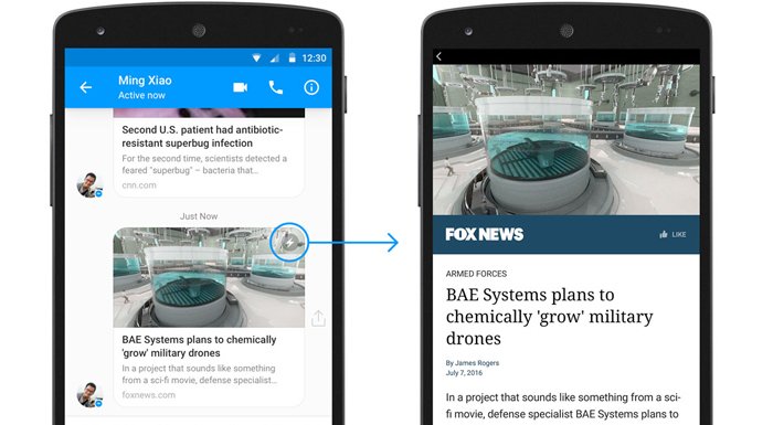 Facebook, Instant Articles özelliğini Messenger'a getiriyor