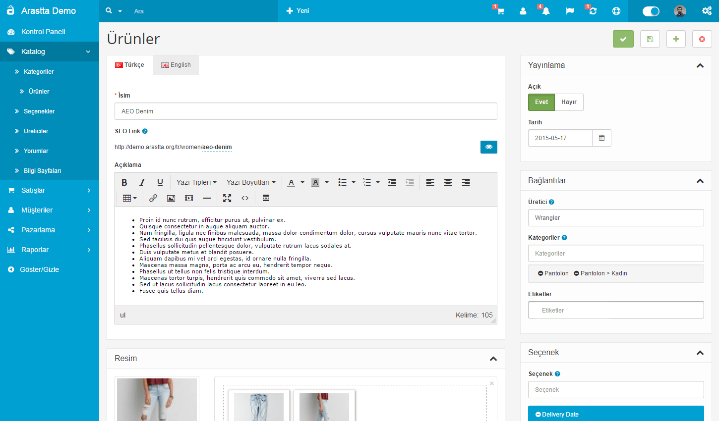 Arasttanın admin paneli