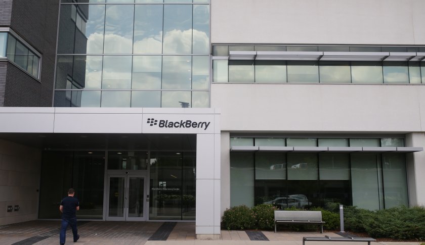 A man enters the BlackBerry Ltd. headquarters building in Waterloo, Ontario, Canada, on Wednesday, July 6, 2016. BlackBerry will no longer manufacture the BlackBerry Classic, a beloved, updated model of the original that made the company a smartphone leader before Apple Inc. and Samsung Electronics Co. dethroned it. Photographer: Cole Burston/Bloomberg via Getty Images