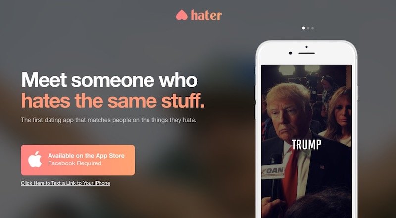 Hater: Sizi en sevmediğiniz şeylere göre eşleştiren arkadaşlık uygulaması