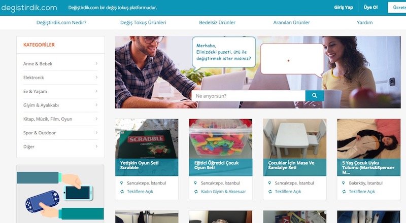 Kullanılmayan ürünler için değiş tokuş ve hibe platformu degistirdik.com yayına başladı