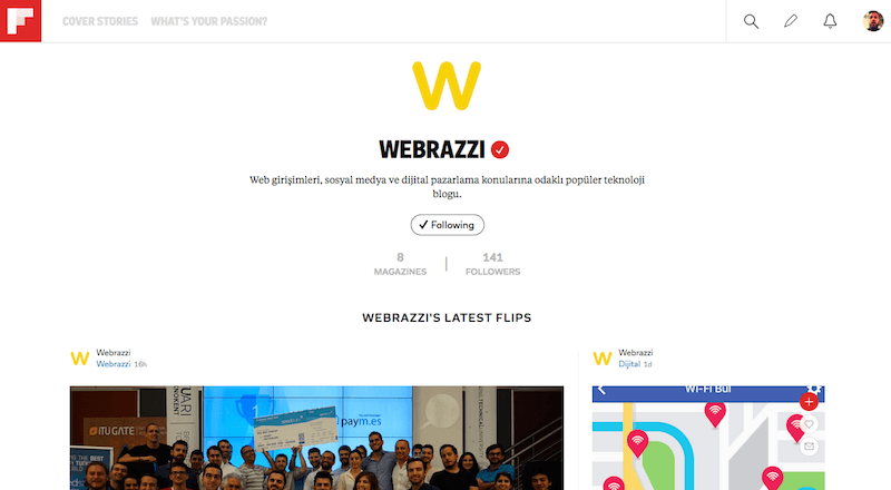 Webrazzi resmi hesabıyla Flipboard'da