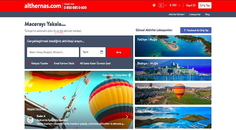 Adrenalin dolu aktiviteler için pazar yeri girişimi: Althernas