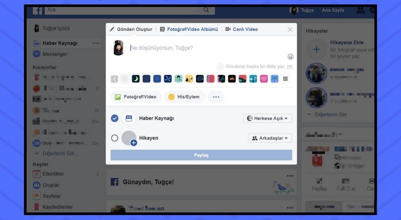 Facebook Hikayeler web üzerinden paylaşıma açıldı