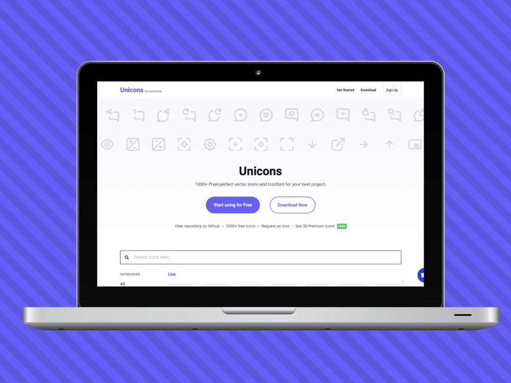Vektör formatında 1000'den fazla ikon sunan servis: Unicons