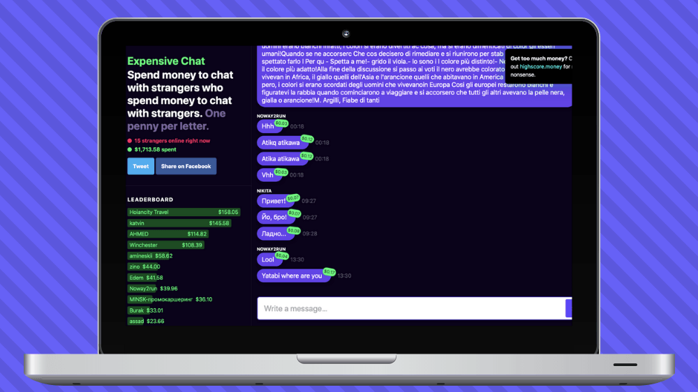 Her bir karakter için ödeme alan pahalı mesajlaşma uygulaması: Expensive Chat
