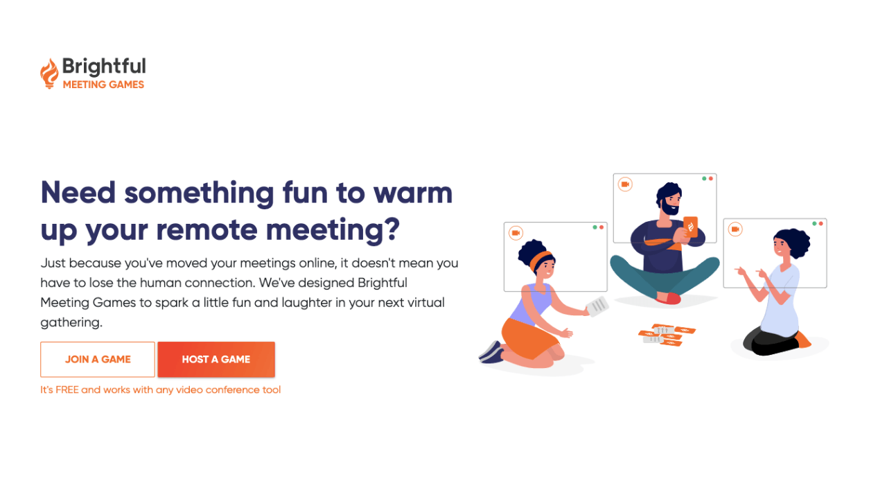 Video konferans uygulamaları için ücretsiz oyun platformu: Brightful Meeting Games