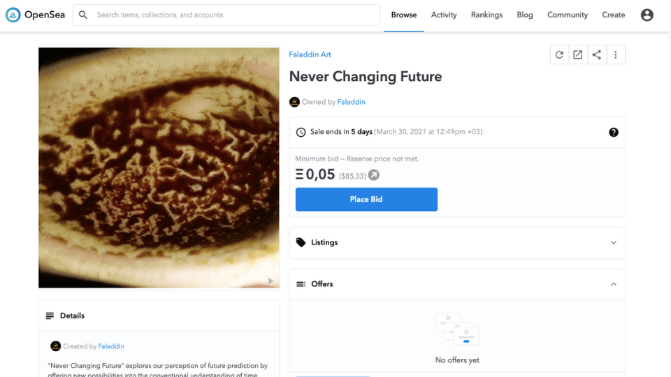 Faladdin, NFT eseri ‘’Mukadderat’’ı OpenSea'de satışa çıkardı