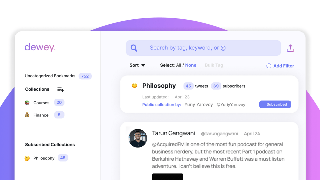Twitter'da yer imlerini düzenlemeye yardımcı olan araç: Dewey