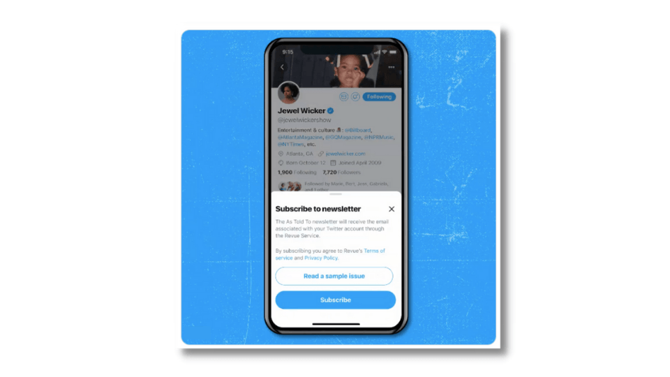 Twitter profil sayfalarında bültenler için abonelik düğmesini test ediyor