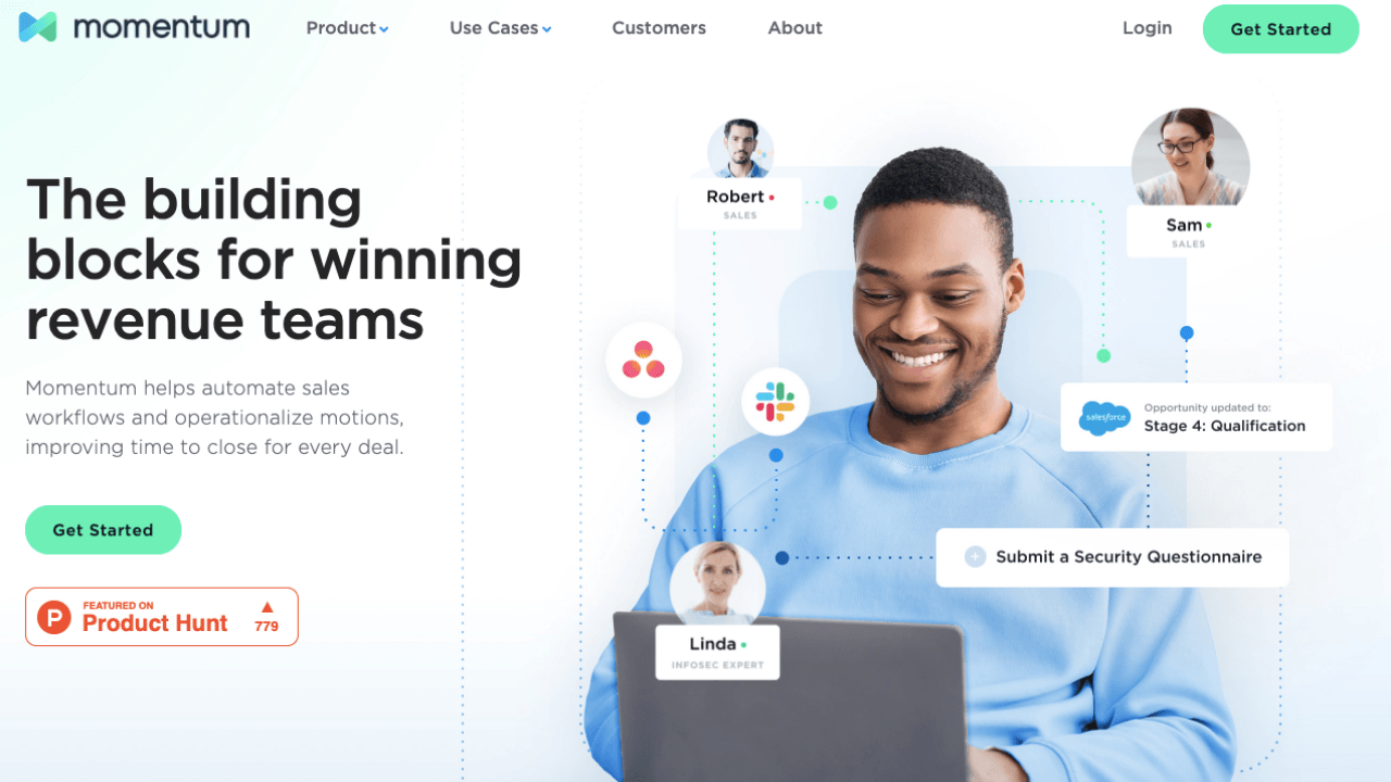 Uzaktan satışlar için iş akışını otomatikleştiren Slack tabanlı no-code platform: Momentum