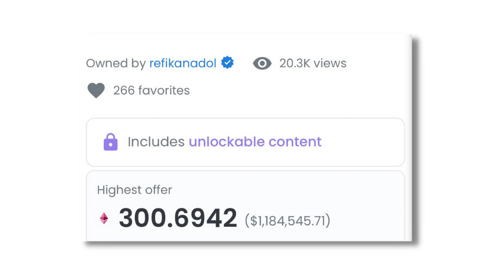 Refik Anadol'un NFT eseri yaklaşık 1.2 milyon dolara satıldı