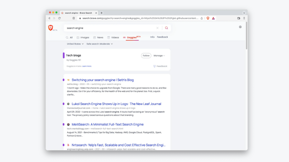 Goggles: Brave Browser'dan kişiselleştirilebilir arama deneyimi