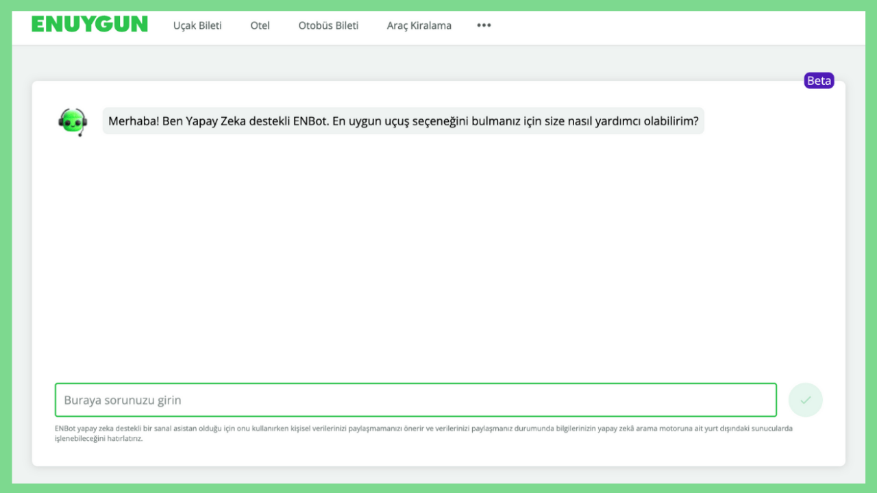Enuygun.com'dan GPT-4 ile eğitilerek tasarlanmış seyahat asistanı: ENBot