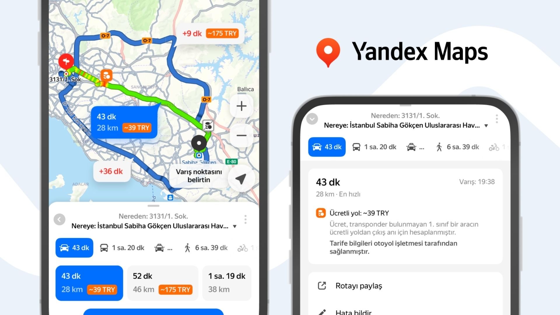 Yandex Maps artık güzergah boyunca yol ücretlerini gösteriyor