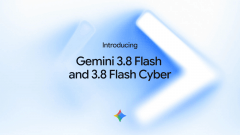 Google Gemini 3.8 Flash ve Gemini 3.8 Flash Cyber yapay zeka modellerini temsil eden dijital kod analizi ve siber güvenlik...